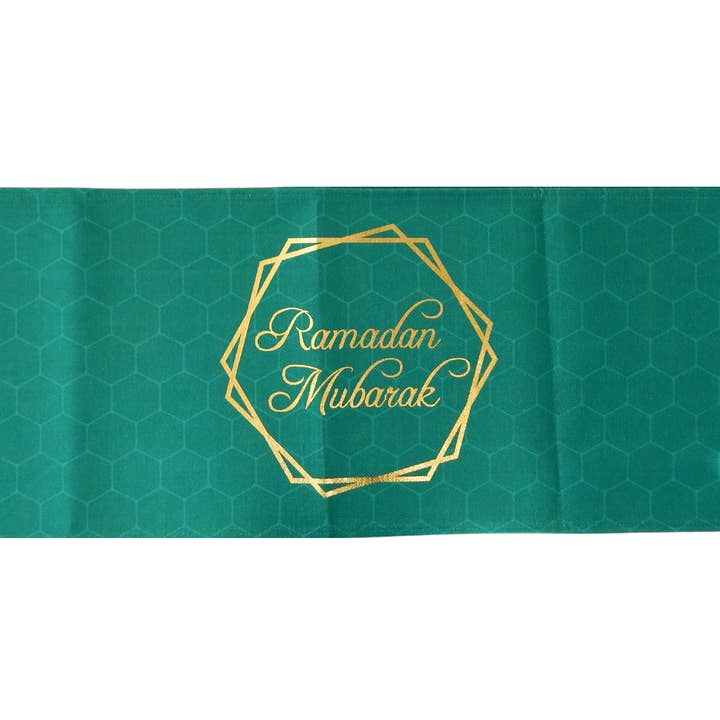 Ramadan Mubarak tafelloper - groen en goud voor wholesale door Peacock Supplies