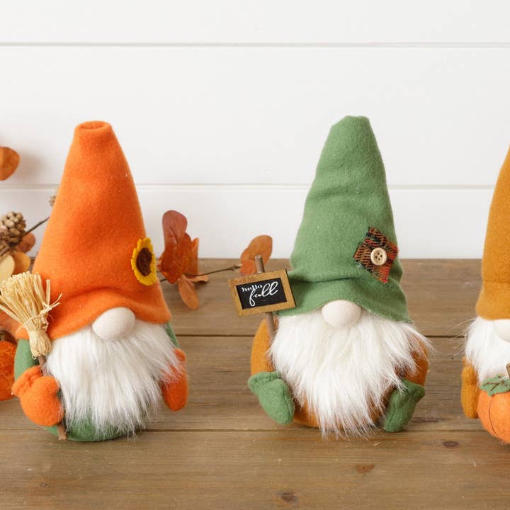 Fall Gnome Table Sitter (Pk/03 Ast) for wholesale by Audrey's Home & Gift