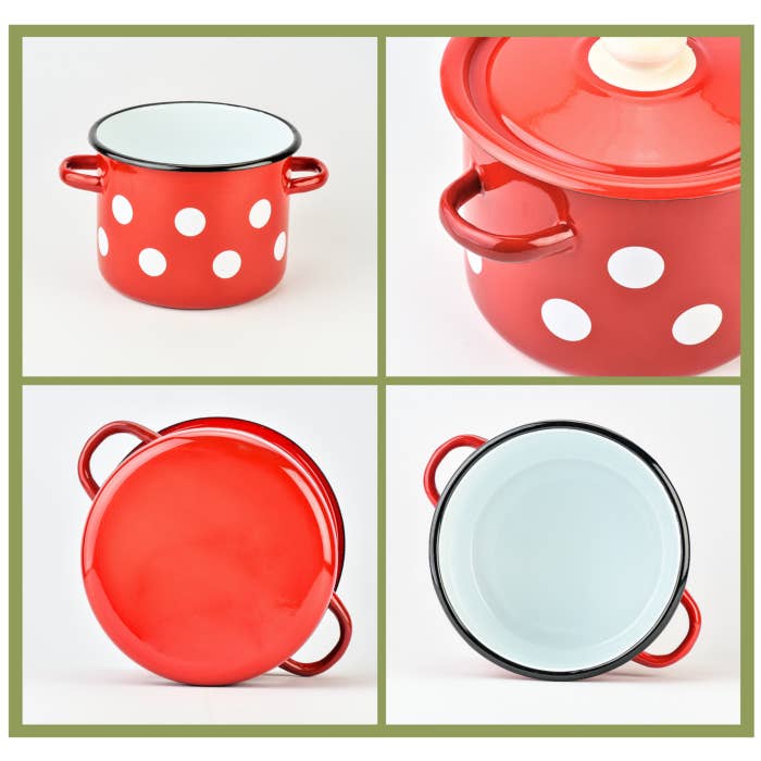 STP - Wholesale Cooking Pot - Vintage Style Red White Polka-dot Enamelware Pot