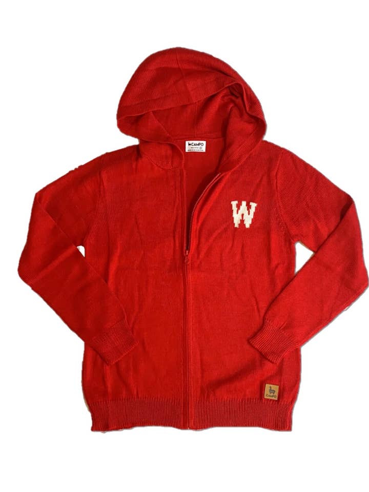Wisconsin Zip-Up Alpaca Hoodie - Red for wholesale by Campo Alpaca