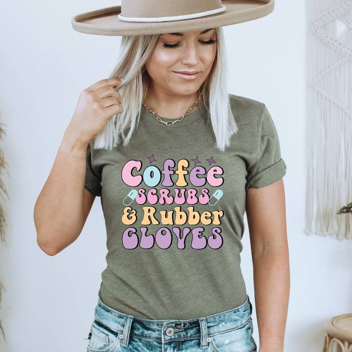Coffee Scrubs And Rubber Gloves T-shirt | Graphic T-shirt for wholesale by KM Clothing