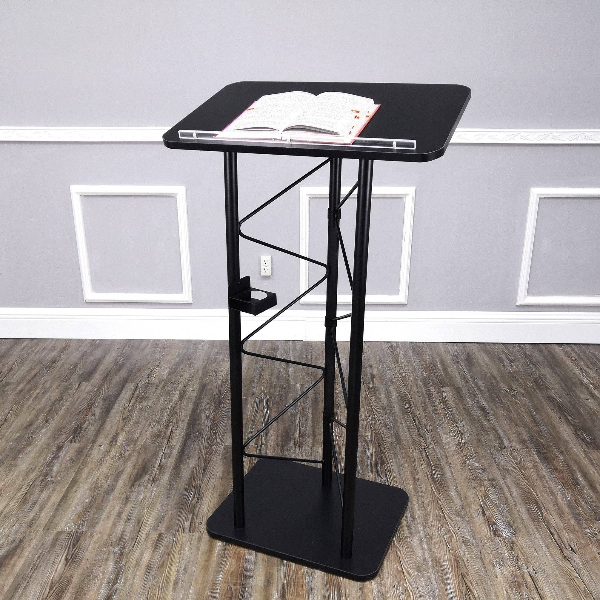 FIXTUREDISPLAYS - Wholesale Speakers - Truss Metal and Wood Podium 25X16X47 Tall Church Pulpit Lectern with Cup Holder 11566-NEW2