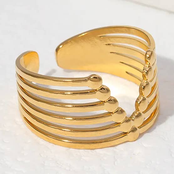 Retro Stripe Stainless Steel Open Ring Jewelry for wholesale by Sweet Cherry Sky