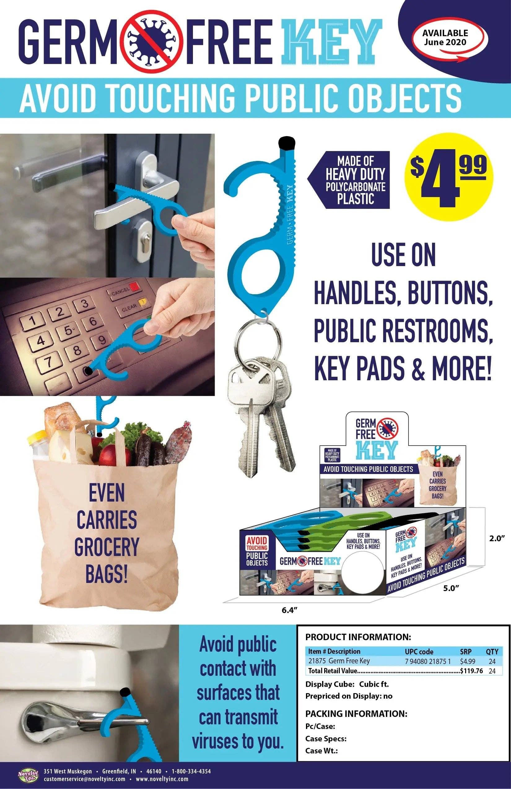 Novelty Closeout - Wholesale Keychain - Unisex - Germ Free Key Assortment - 24/Pack1