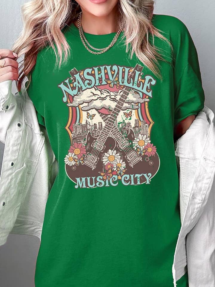 Nashville Music City Grafische Zware Katoenen T-shirt voor wholesale door COLORBEAR