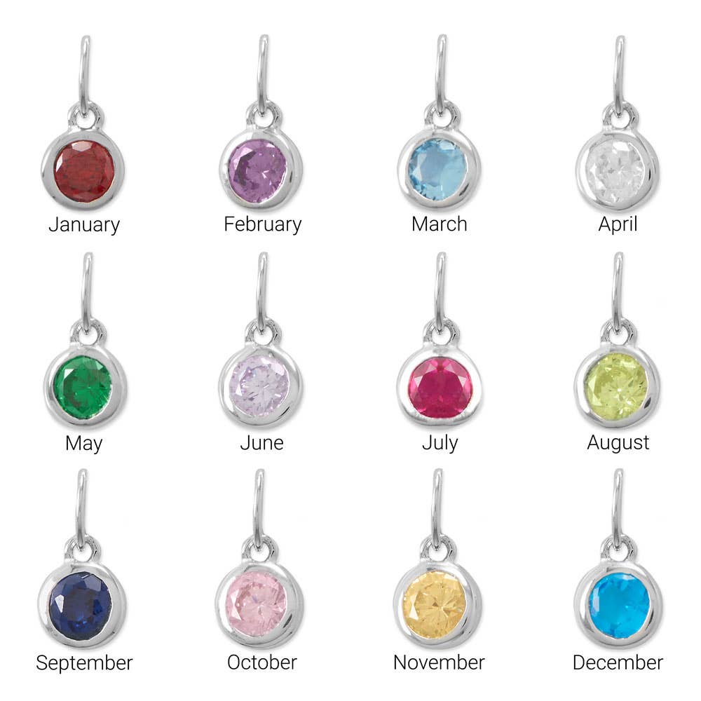 Silver Stars Collection - Wholesale Individual Charm/Pendant - Rhodium Plated Round CZ Birthstones Charm (January-December)13