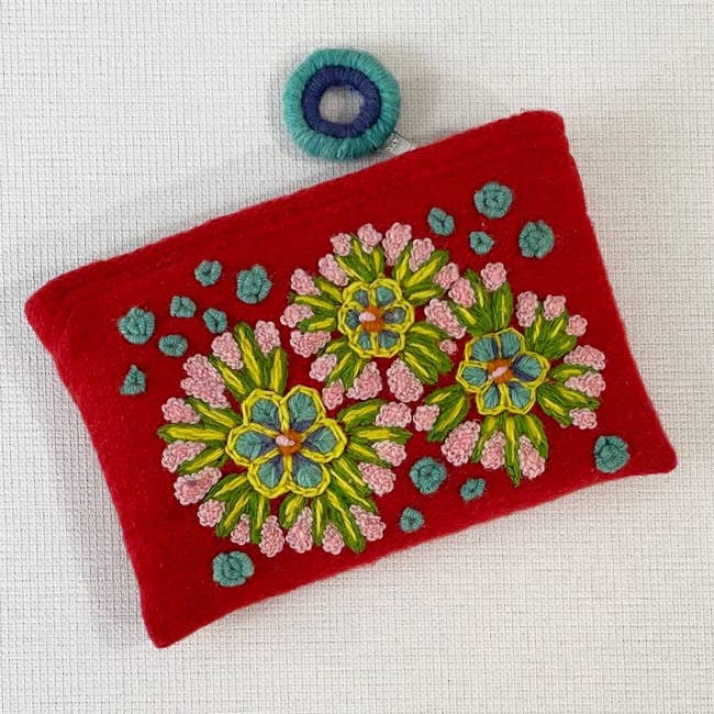 Floral Fireworks Embroidered Wool Pouch for wholesale by Jenny Krauss