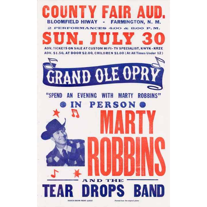 Affiche Marty Robbins pour la vente par Hatch Show Print