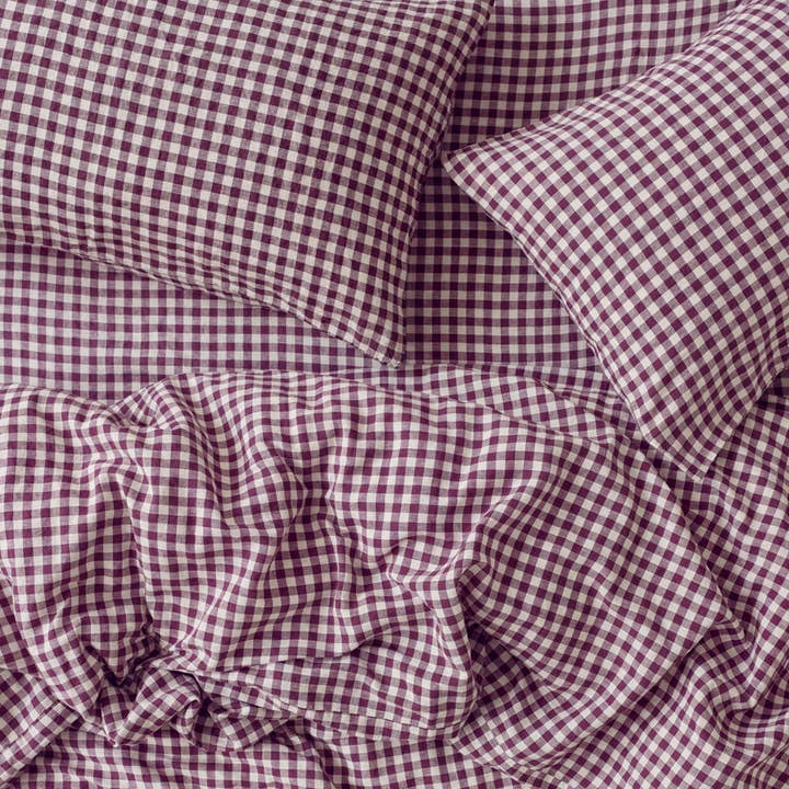 Piglet in Bed USA - Wholesale Duvet Cover - Berry Gingham 100% Linen Duvet Cover0