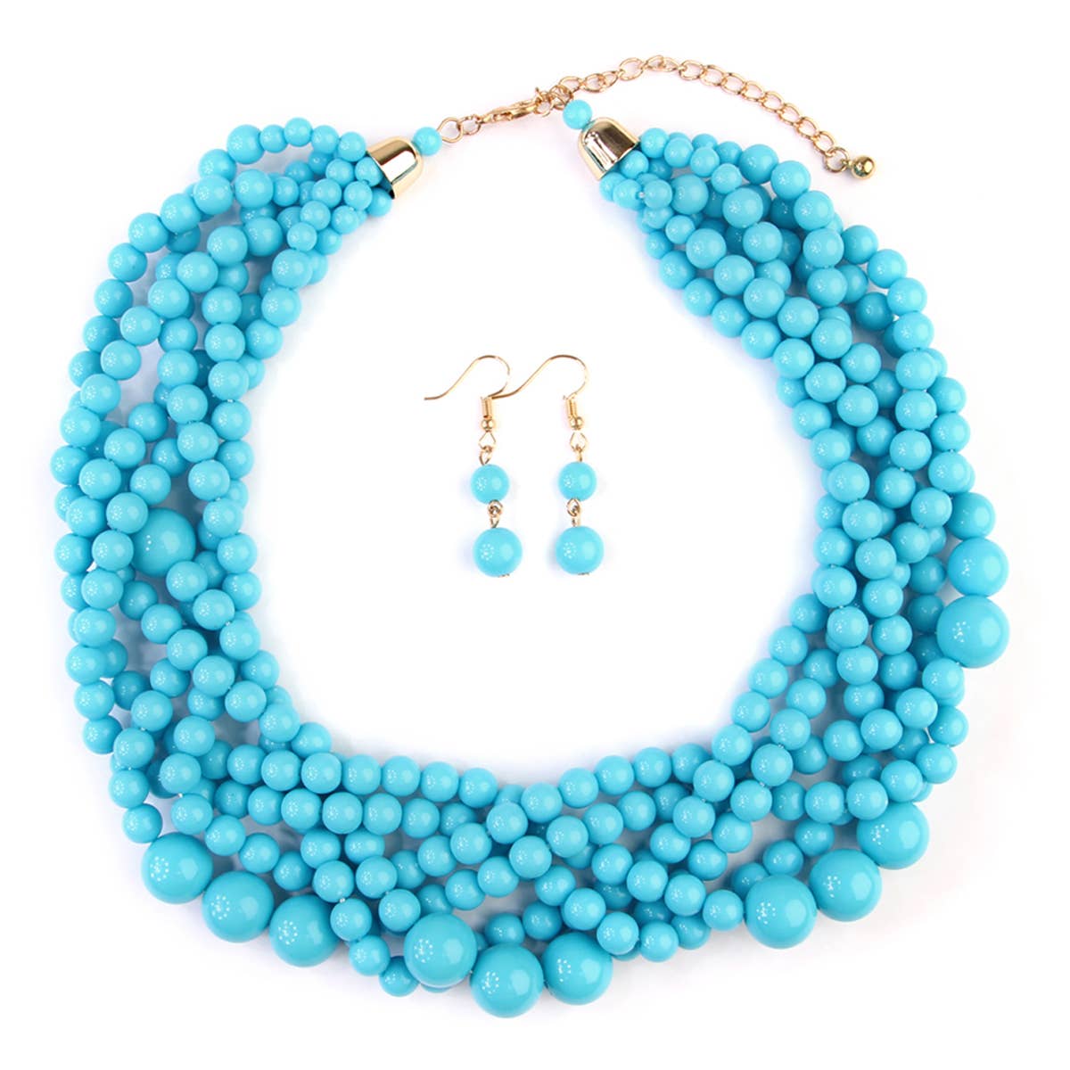 MYS Wholesale Inc - Vente Parures de bijoux - Ensemble collier ras-du-cou et boucles d'oreilles à bulles à plusieurs brins pour femmes5
