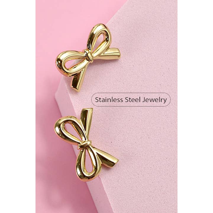 GOLD 18K STAINLESS STEEL TARNISH FREE BOW STUD EARRINGS | 40E303 for wholesale on Faire