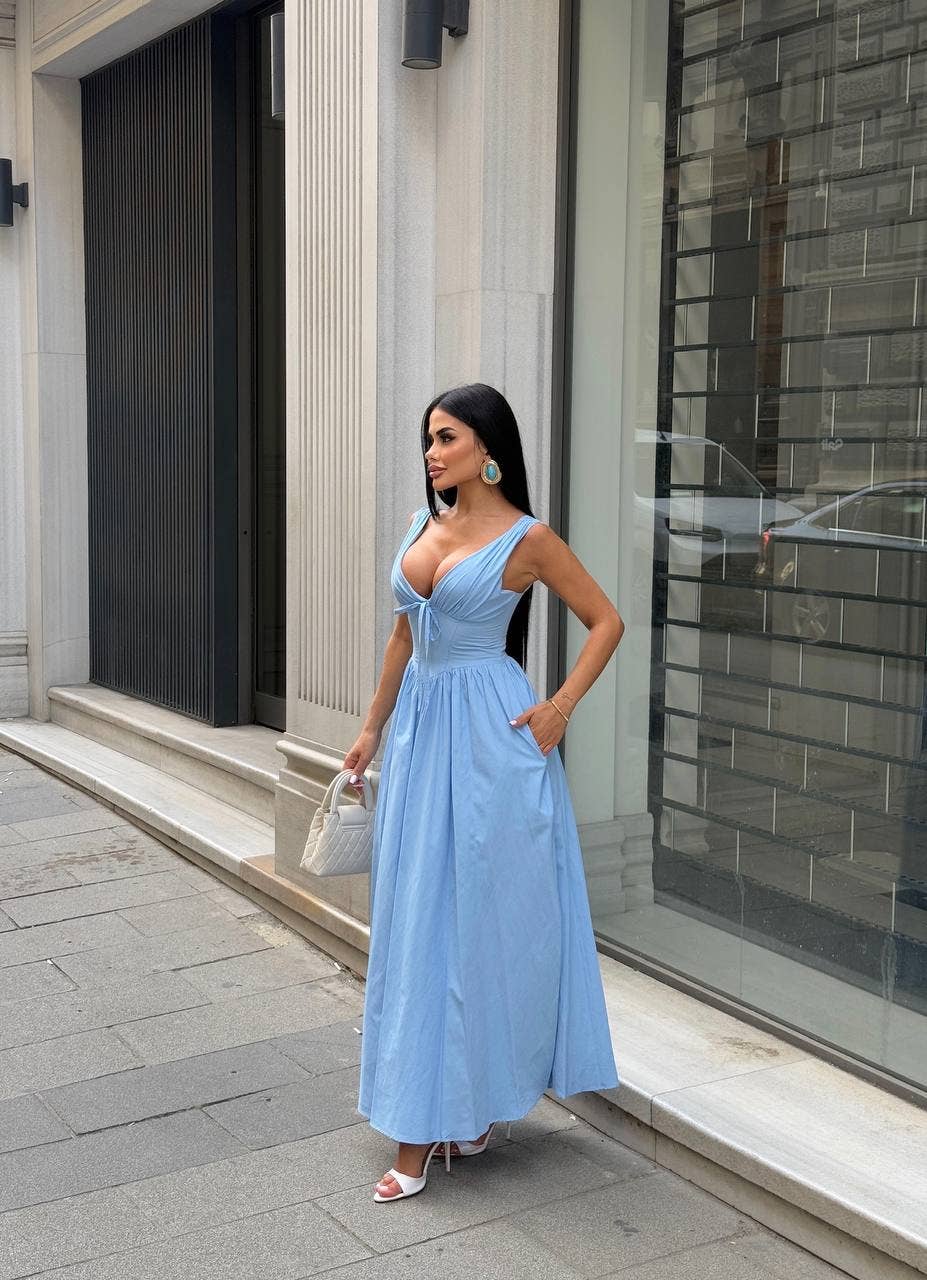 Standpoint Top – Vestido - Mulher por atacado – Vestido Riviera Maxi – Corpete – Laço Frontal – 120124