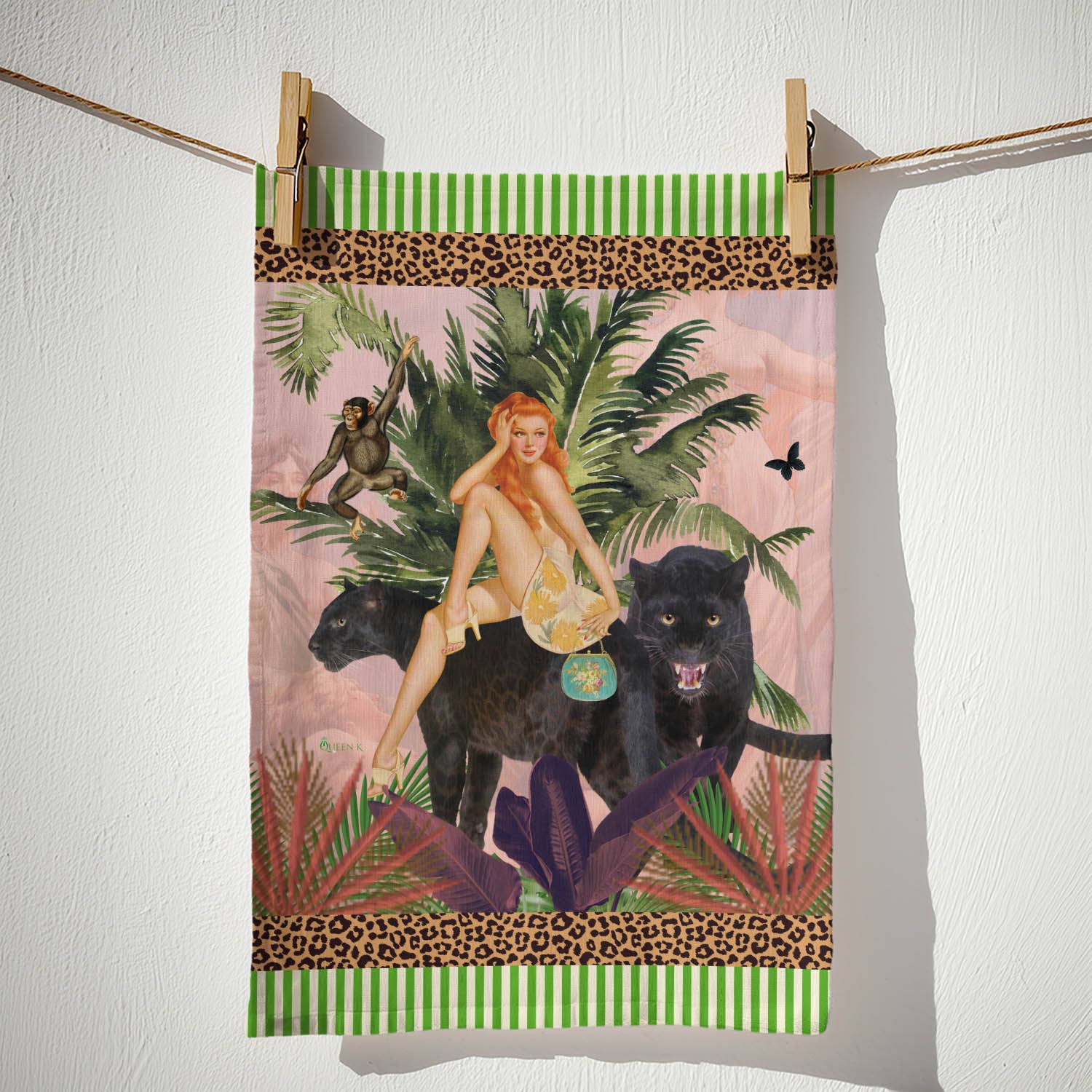 Queen K - Wholesale Tea towel - Jungle Walk Pink Wild Glamour 100% Linen Tea Towel5