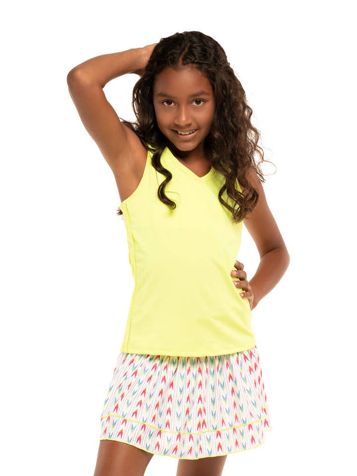 Girls V-Neck Cutout Tank - NEON YELLOW for wholesale by Lucky In Love