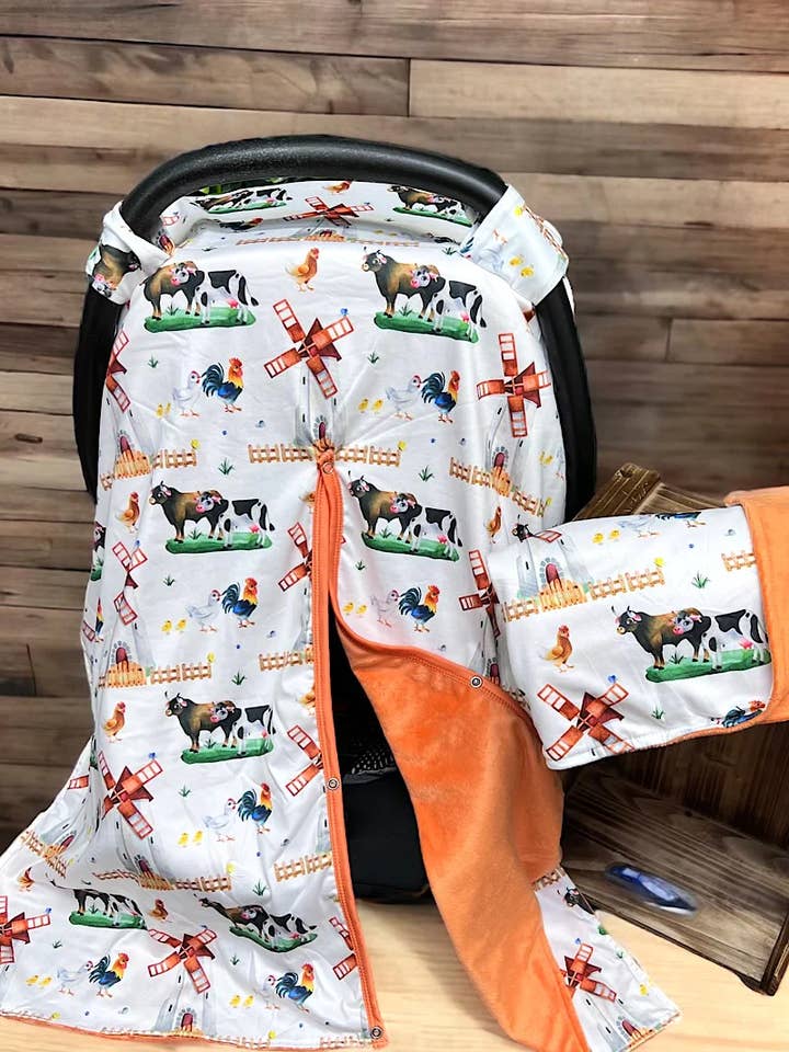 HOUSSE DE SIÈGE AUTO IMPRIMÉE EN FORME DE VACHE AVEC TISSU DOUX ORANGE. ZYTB2513306 pour la vente par Kids Charm Online