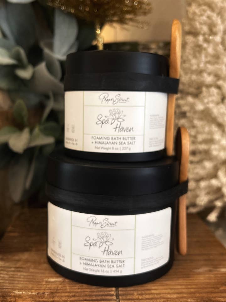 Foaming Bath Butter + Himalayan Salt Scrub
for wholesale by Pepper Street Studio