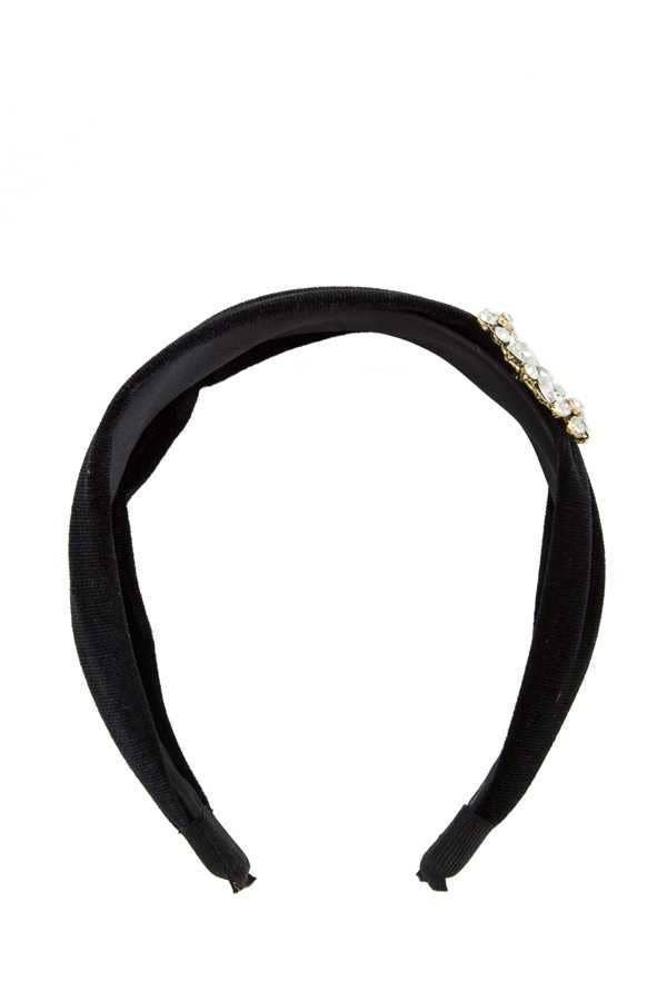 BLACK Floral Rhinestone Accent Velvet Head Band 06 for wholesale on Faire1