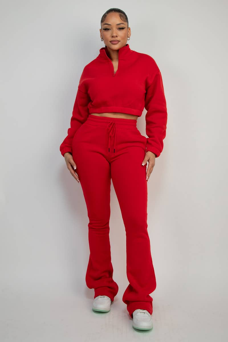 Boswell - Wholesale Lounge Set - Women's - FLEECE HALF ZIP TOP AND PANTS SETS7