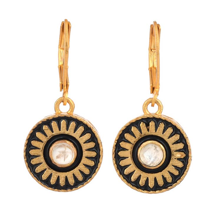 Moonstone Gold Plated Brass Enamel Earring - Black Enamel for wholesale by Misteerious Seed