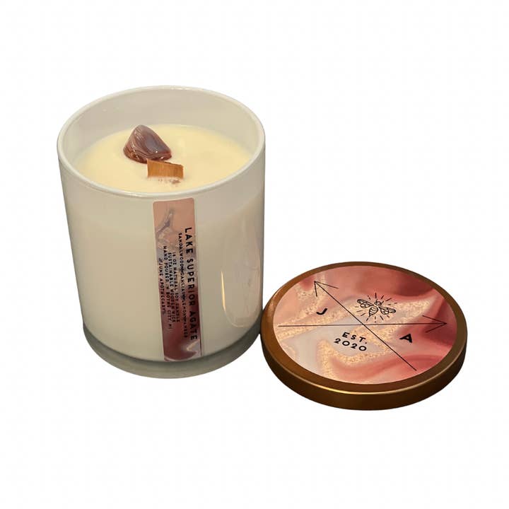 June Apothicarie - Wholesale Jar/Filled Candle - Lake Superior Agate 12oz Wooden Wick Candle - Michigan