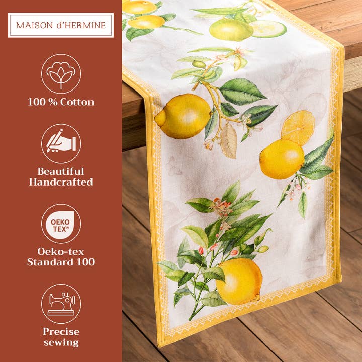 Maison d'Hermine - Design in Every Thread - Wholesale Table Runner - Table Runner 100% Cotton - Double Layer - Limoncello1
