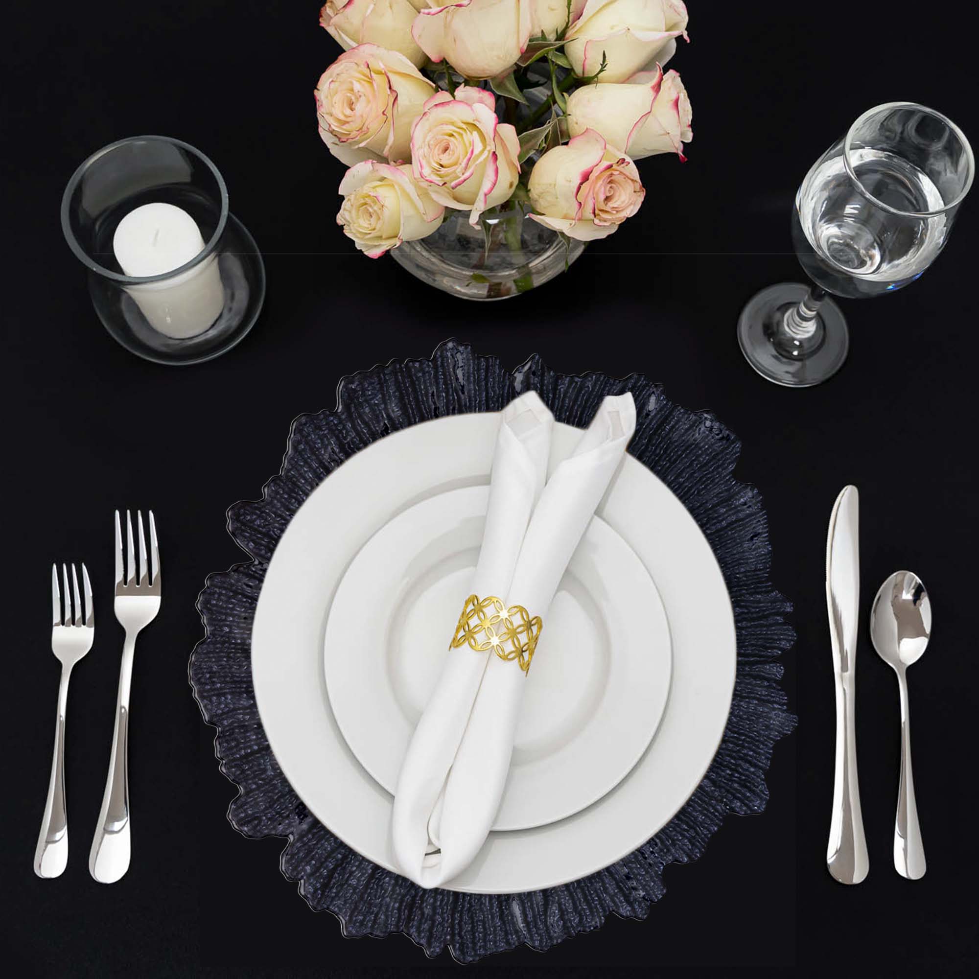 Portofino International Trading, USA - Wholesale Charger Plate - Glass Reef Charger Plate 13" - Black1