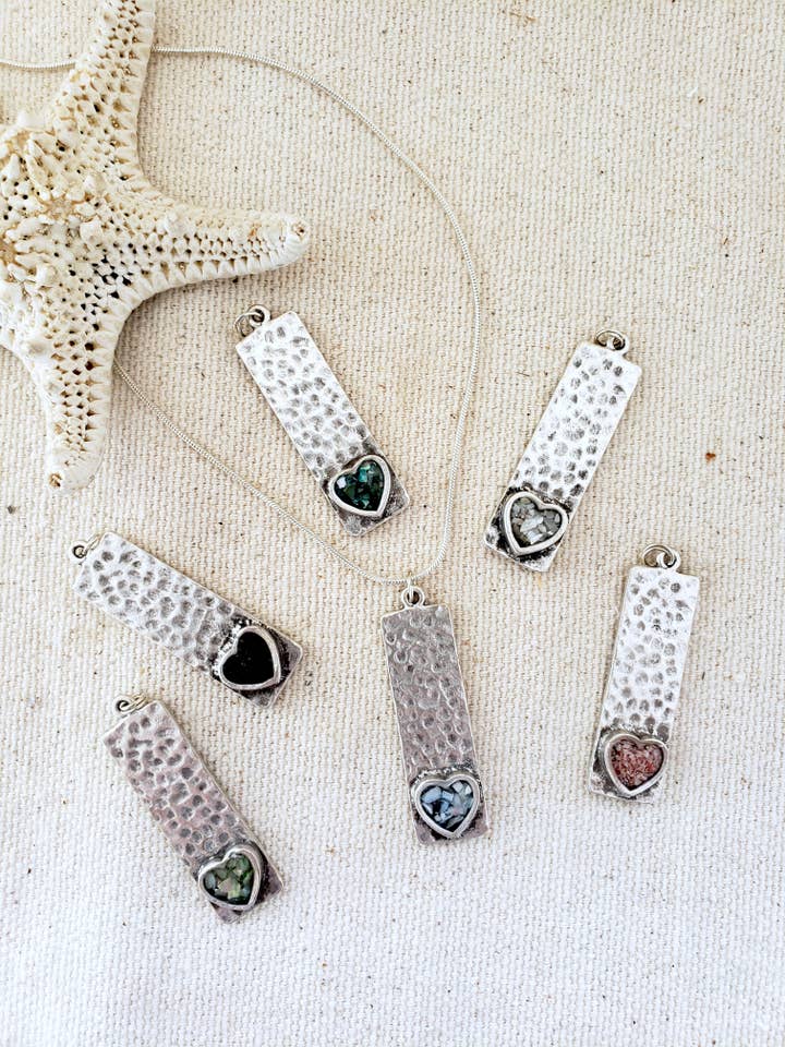 Antique Silver Heart Bar Pendant with Stainless Chain for wholesale by Maine Shellware