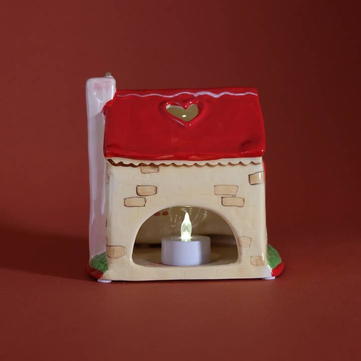 Blue Sky Clayworks – Engroshandel Lyseholder – RØD ROSE HYTTE LILLE LYS HUS2