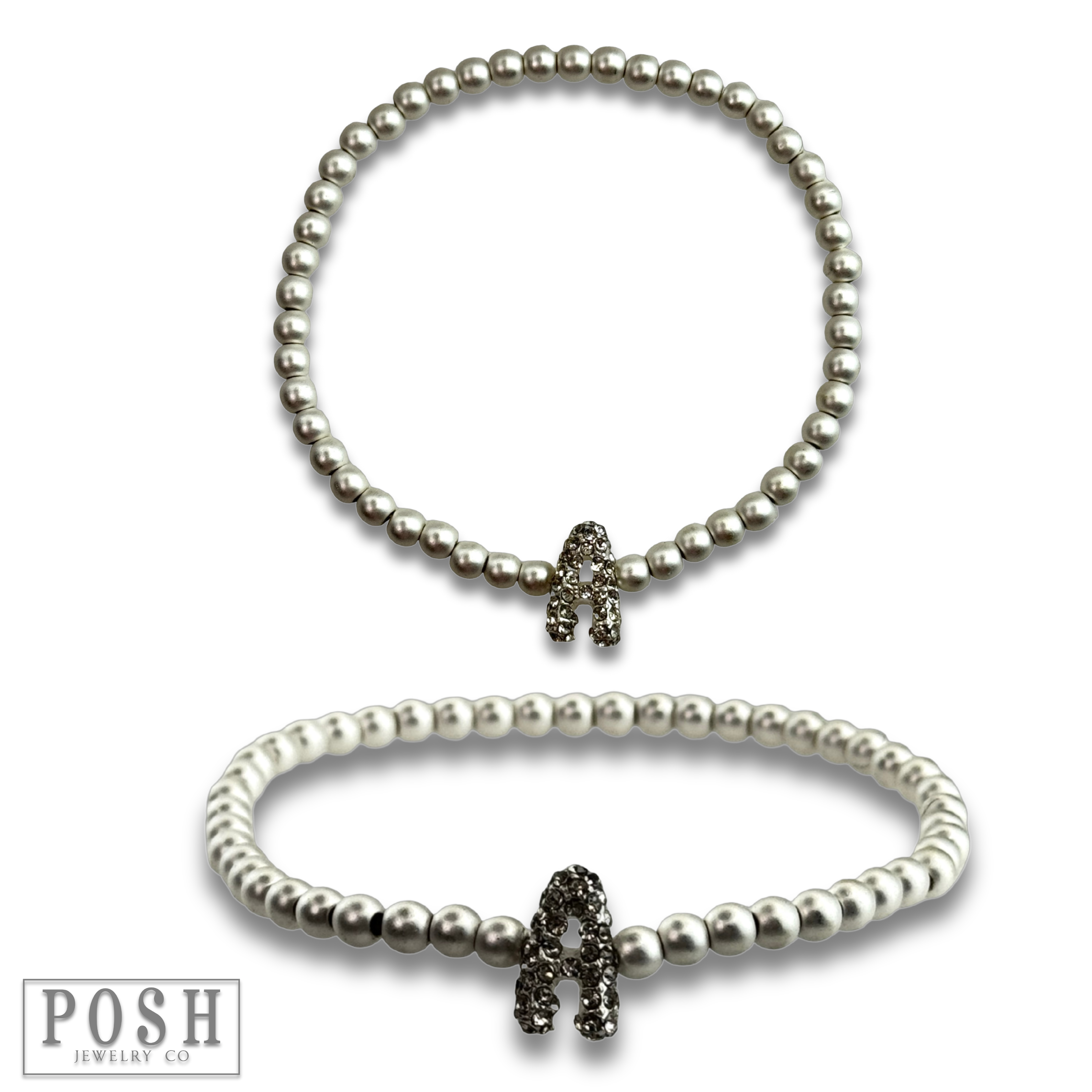 Pink Panache Brands - Wholesale Beaded Bracelet - Bead bracelet with rhinestone inital1