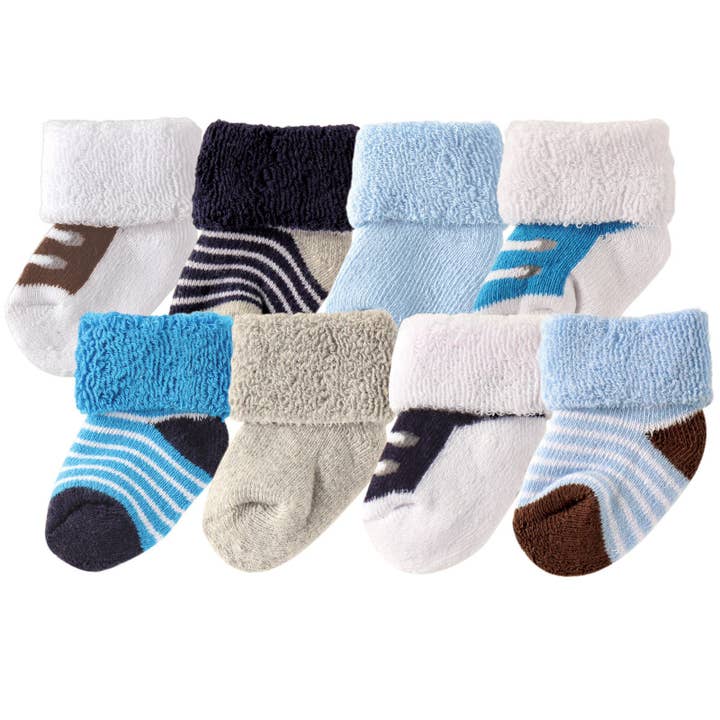 Chaussettes éponge pour nouveau-né et bébé Luvable Friends, bleu marron pour la vente par BabyVision