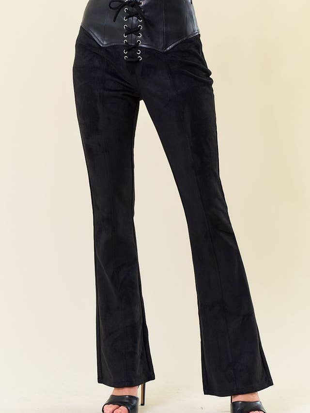 SIP6366A BOHEMIAN LACE -UP BLACK FAUX SUEDE for wholesale by Saints & Hearts