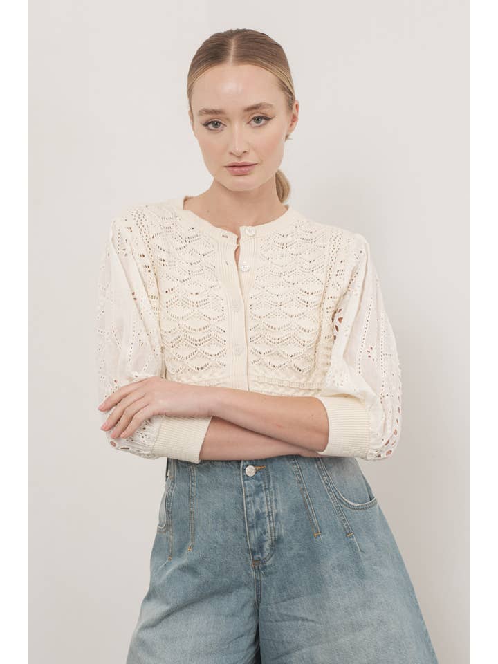 Aaron & Amber - Wholesale Cardigan - Women's - MAS2722 HENDRY 3/4 SLEEVES SEE THROUGH CARDIGAN