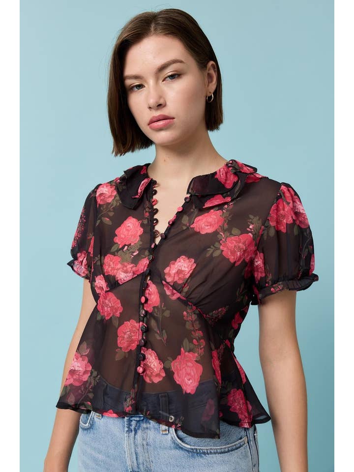 FLORAL Bloom Peterpan Collar Blouse - RT1021 for wholesale on Faire4