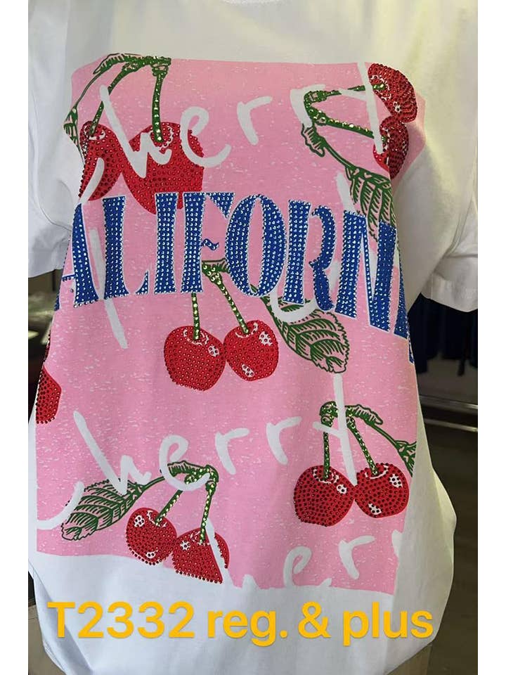 Color 5 - Wholesale Screen printed t-shirt – Women′s - Cherry graphic printing with rhinestone trim basic t shirt1