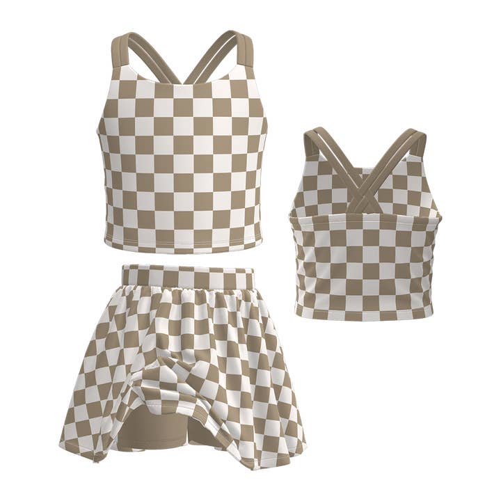 Auraquise - Wholesale Top & Skirt Set - Kids - Girls Summer Muti-Colors Plaid Athletic Skirt Set0