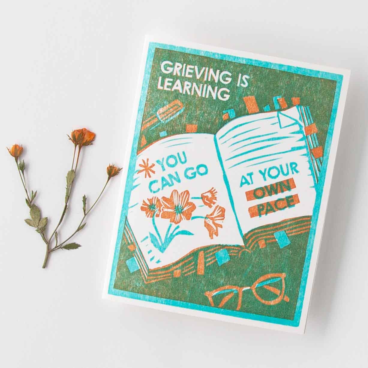 Heartell Press - Wholesale Sympathy Card - Grieving is Learning (Book) Letterpress Sympathy Card2