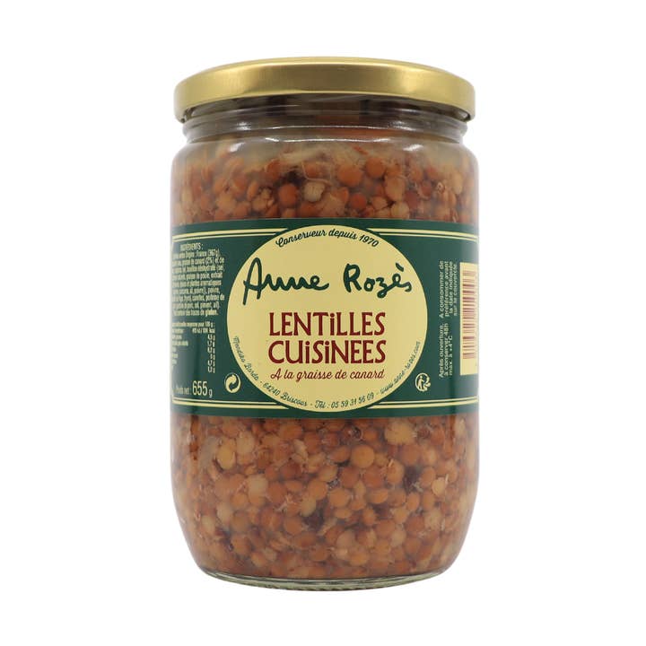 Lentils cooked with duck fat 655g for wholesale by Anne Rozès