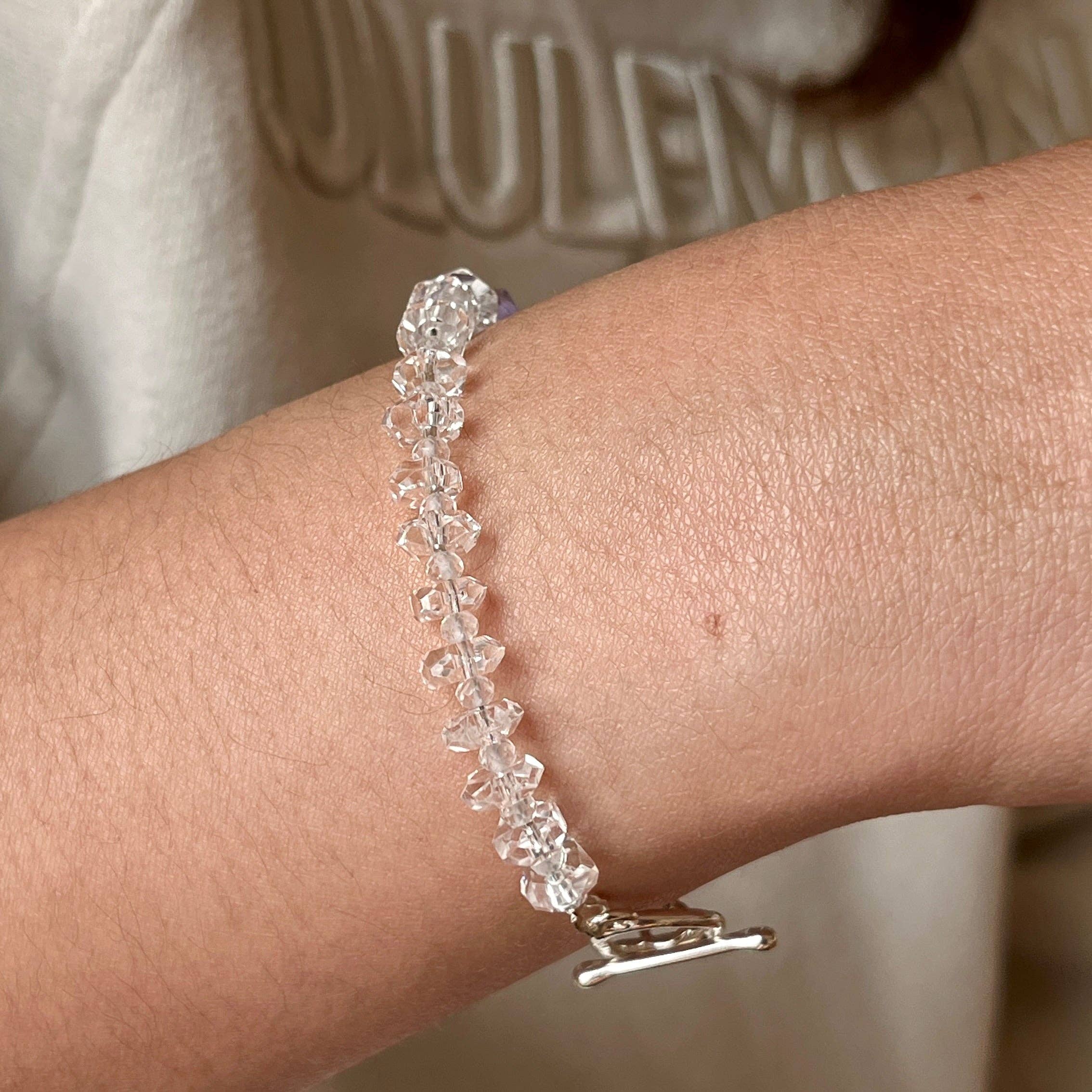 LoveGem Studio LLC - Wholesale Beaded Bracelet - Violet Harmony Bracelet – Premium Grade Facet-Cut Amethyst & Ice-Clear Quartz with Argentium Silver Toggle8