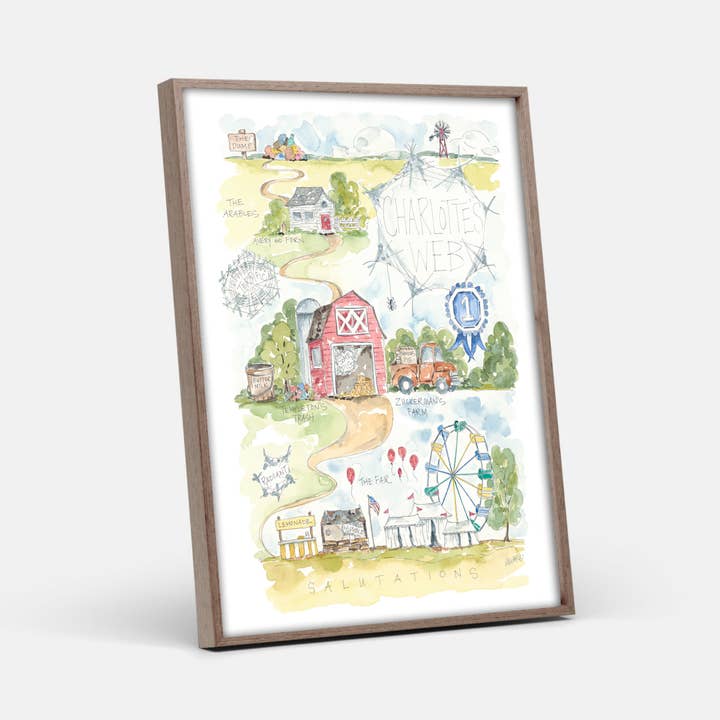 Elizabeth Wade Studio - Wholesale Art Print - Charlotte's Web Watercolor Story Map Print2