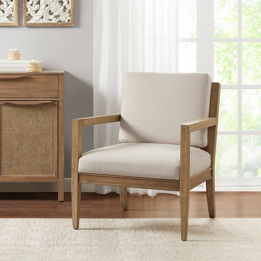 Olliix - Wholesale Chair - Modern Farmhouse Reclaimed Wood Accent Chair, Cream *0