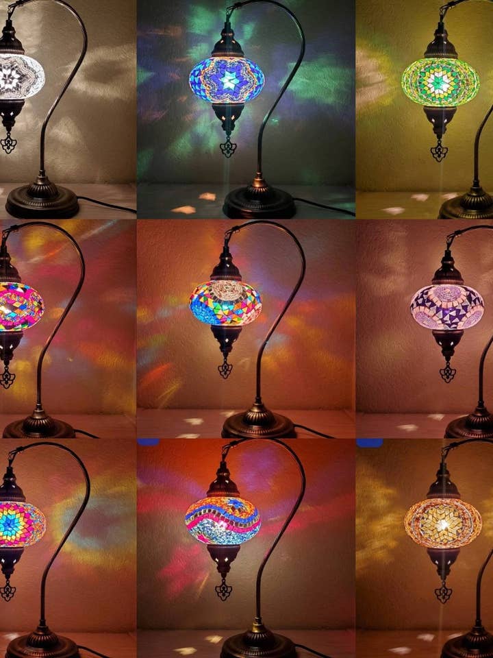 Collection de lampes mosaïques turques en forme de cygne - 12 pièces pour la vente par Turkish Lamp Depot