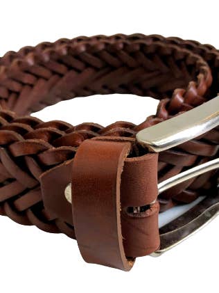 Woven Leather Belt Light Brown 3,5cm for wholesale by Hommard