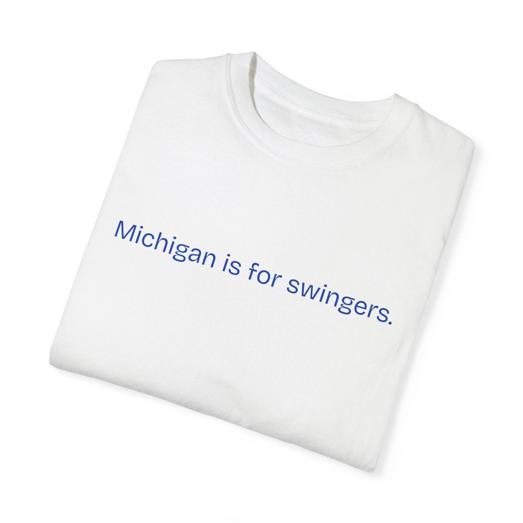 White Michigan Is for Swingers Unisex T-Shirt – Funny Golf Shirt with Golfer in Martini Glass, Cheeky 100% Cotton Tee for wholesale on Faire3