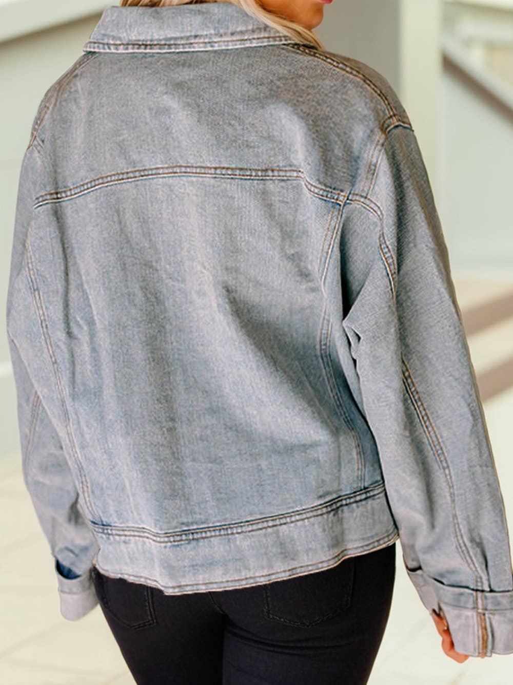 Beau Blue Street Style Zip Up Washed Denim Jacket for wholesale on Faire1