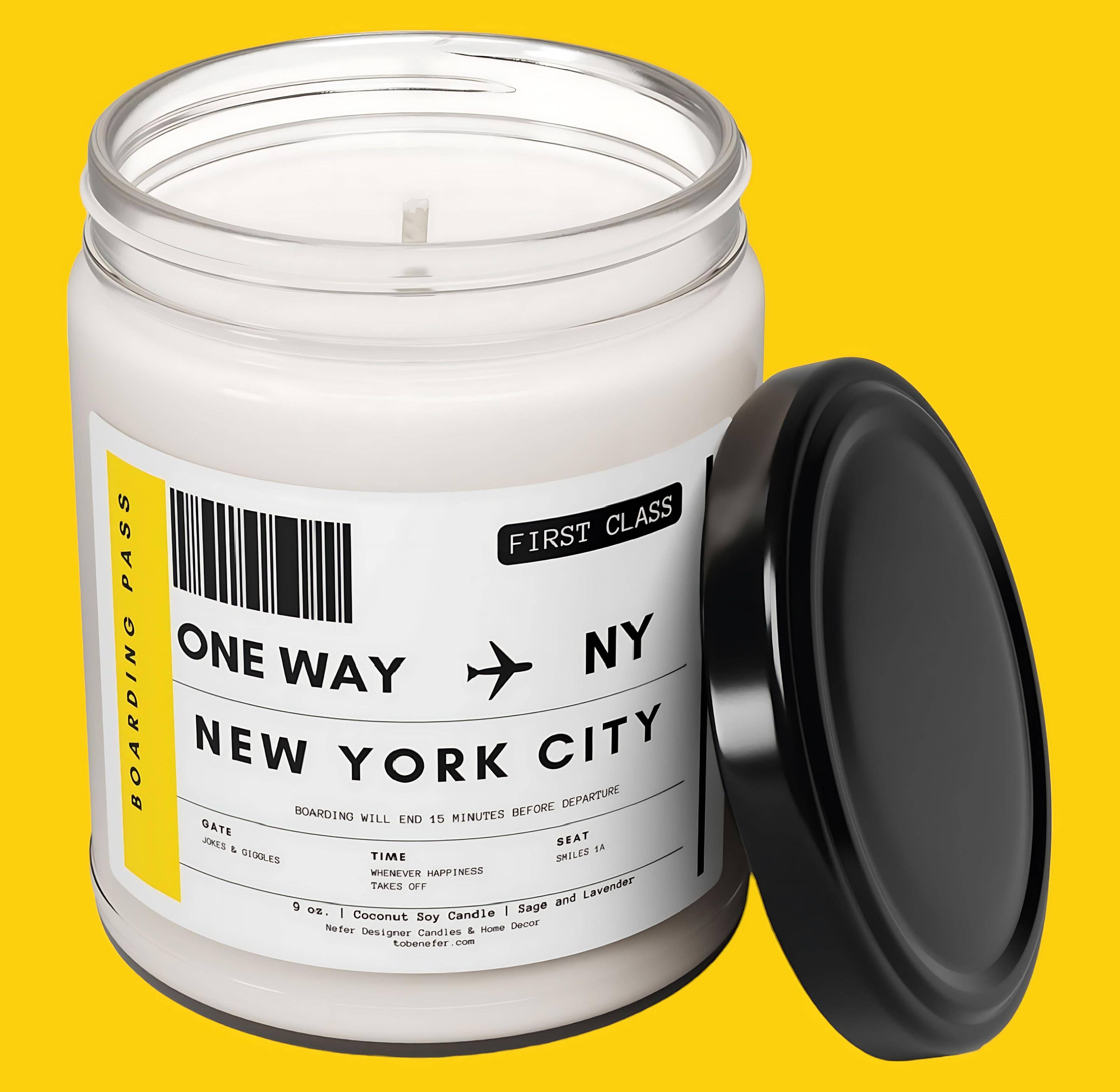 Nefer Designer Candles & Home Decor - Wholesale Jar/Filled Candle - New York - New York City | Boarding Pass | State-themed candles1