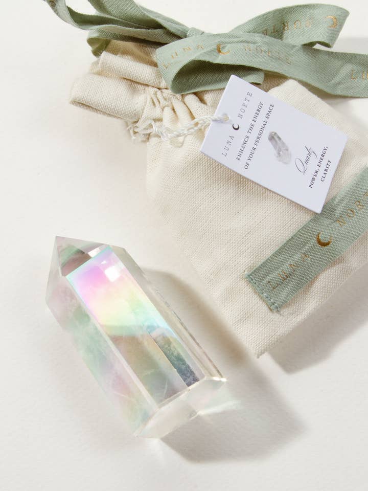 Aura Quartz Crystal Tower Curio- Clear Quartz for wholesale by Luna Norte