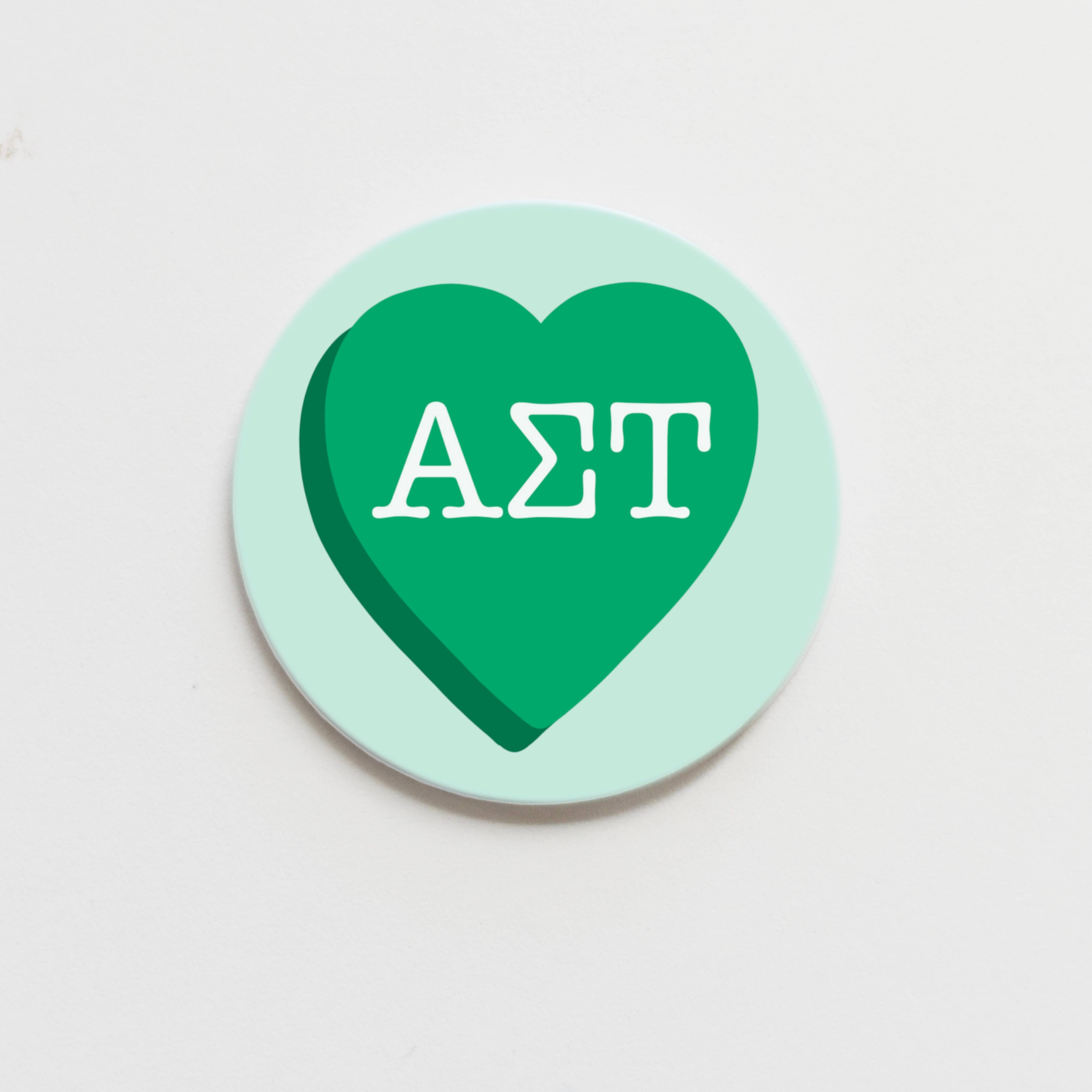 Good Vibez Collegiate - Wholesale Lapel Pin/Button - Alpha Sigma Tau Greek Conversation Heart Button - 1.50 inch