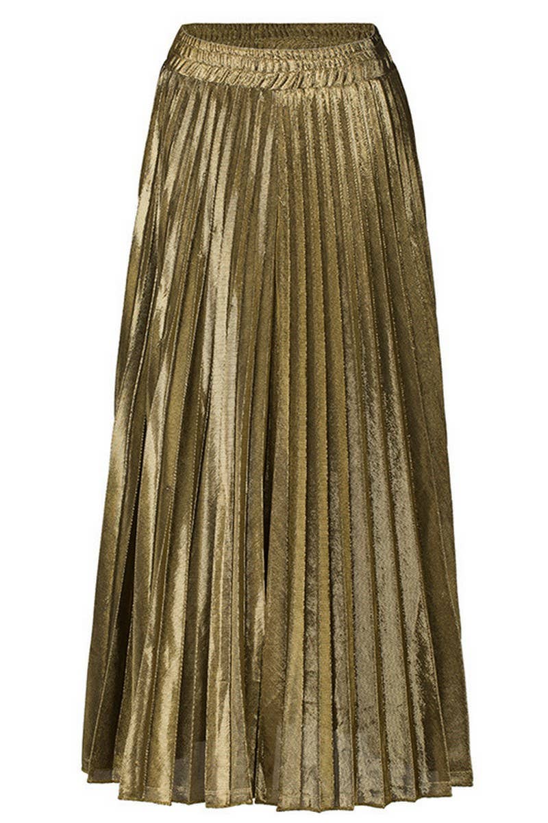 NINEXIS - Wholesale Skirt - Women's - CWBLS00716_PLUS SIZE HIGH WAIST PLEATED MAXI SKIRT GOLD0
