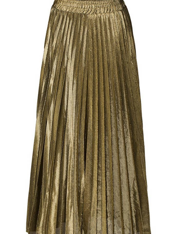 NINEXIS - Wholesale Skirt - Women's - CWBLS00716_PLUS SIZE HIGH WAIST PLEATED MAXI SKIRT GOLD