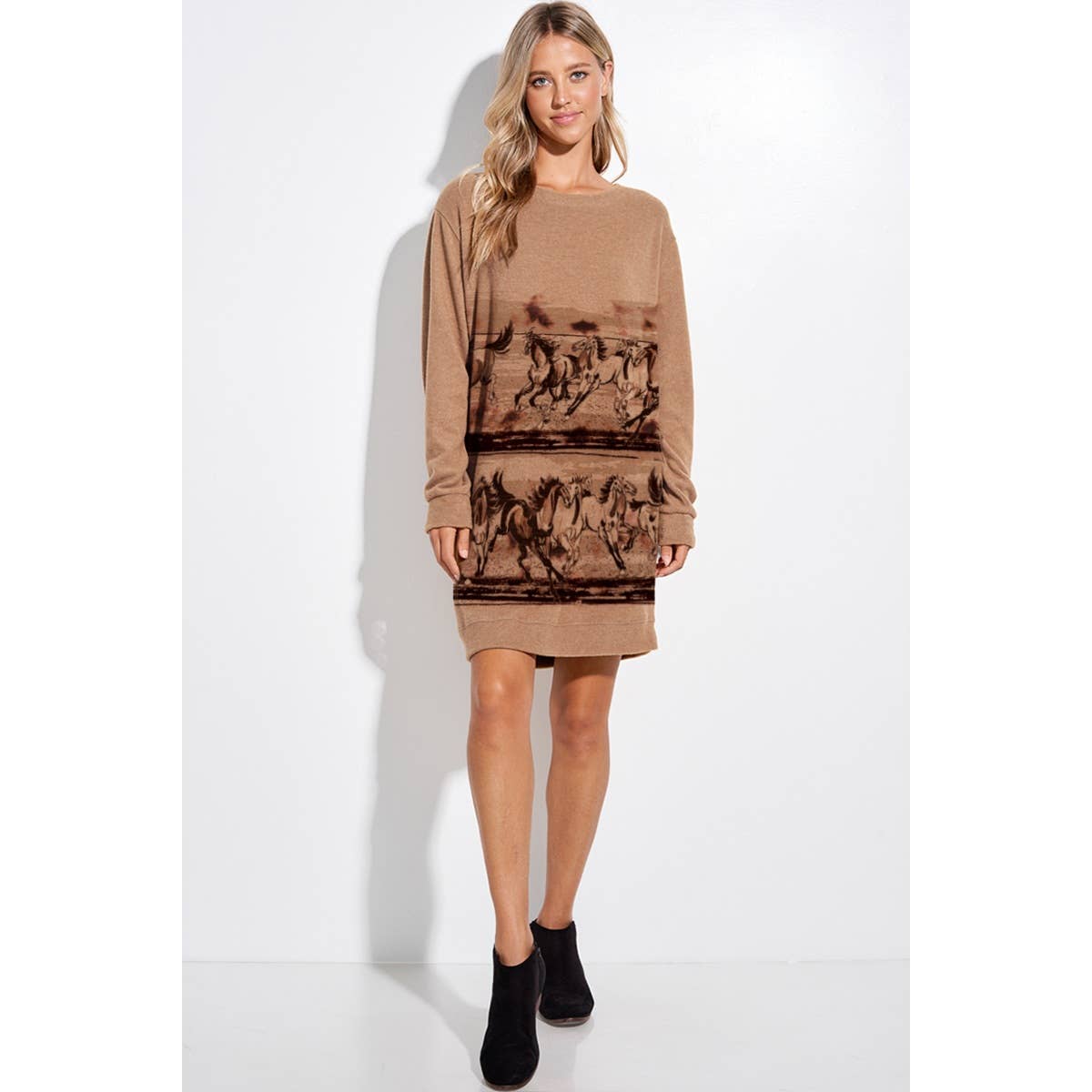 Phil Love - Wholesale Dress - Women's - Western horse print long sleeve tunic dress1